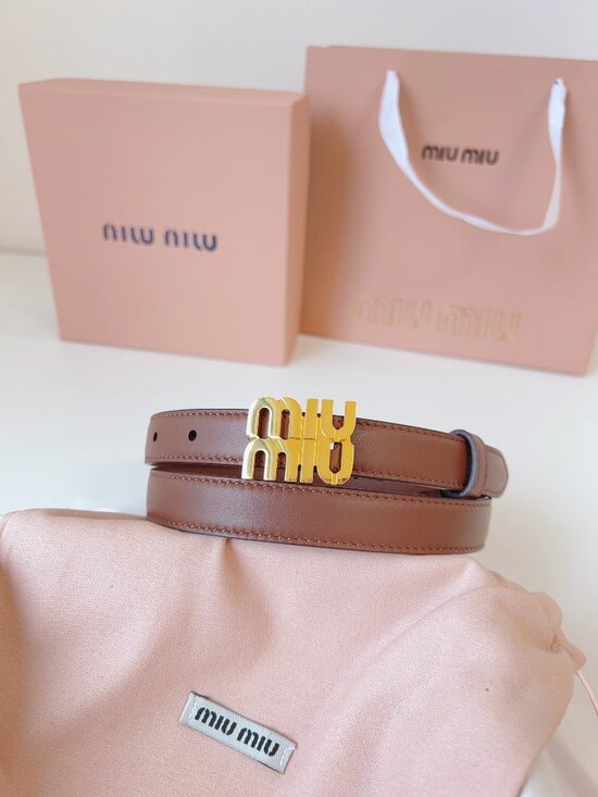 Miu Miu Brown Leather Belt with Gold Logo Buckle 85CM/25MM main image 5
